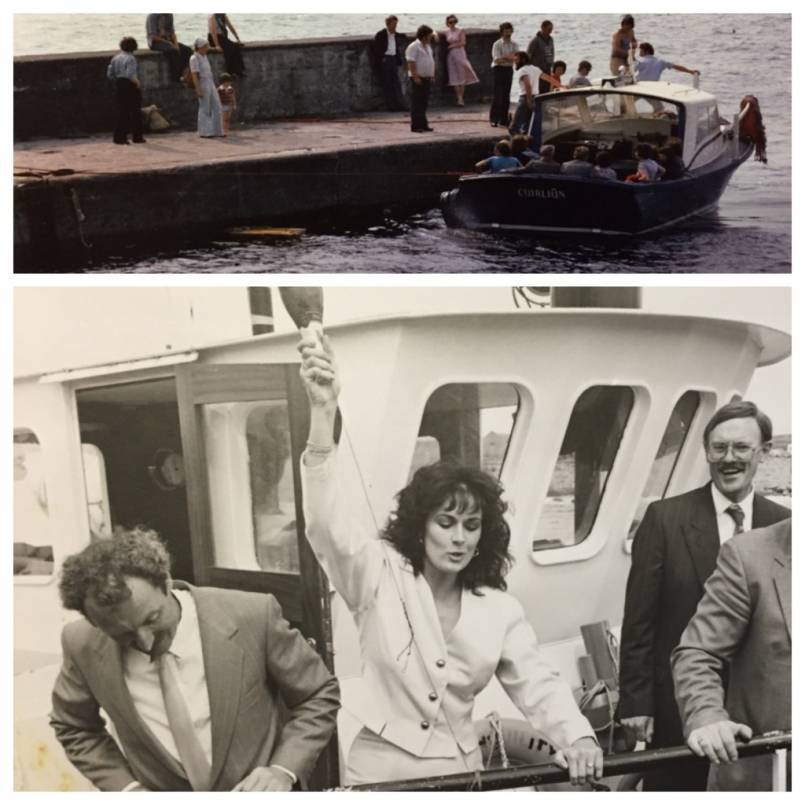 Michelle Rocca launches the Doolin Ferry Company boat with Bill O'Brien 